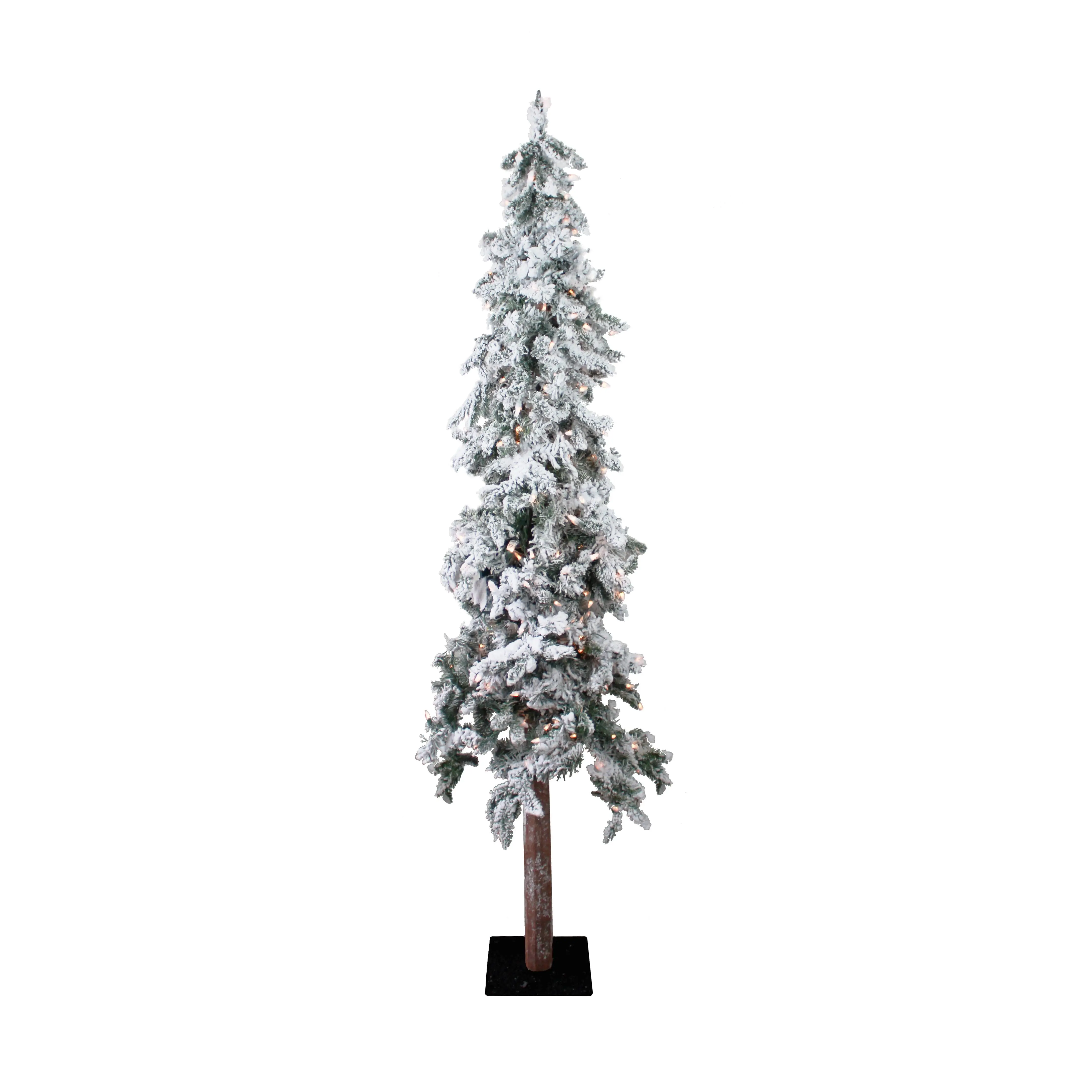 Perfect Holiday Pre-Lit Alpine Christmas Tree Slim Natural Holiday Décor Warm White LED with Metal Stand 6FT