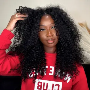 OQ HAIR 250% Density Afro Curly V Part Wig Human Hair No Glue No Lace No Leave Out Thin Part Wigs 0 Skill Needed Glueless Wig Beginner Friendly