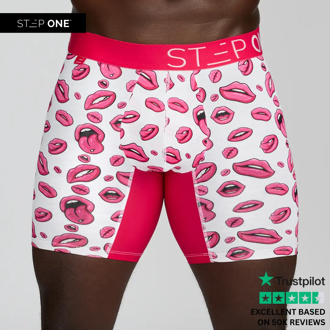 Step One Men's Boxer Brief - Luscious Lips, Anti-Chafe, Breathable Bamboo Fabric, UltraGlyde Panels, Hidden Elastic Pouch, Premium Underwear, Athletic Daily wear