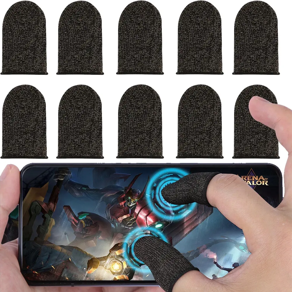 10PCS Black Finger Sleeve for Gaming Mobile Game Controller Anti-Sweat Breathable Seamless Touchscreen Cover Ultra-Thin 0.05mm Sensitivity & Smooth Play