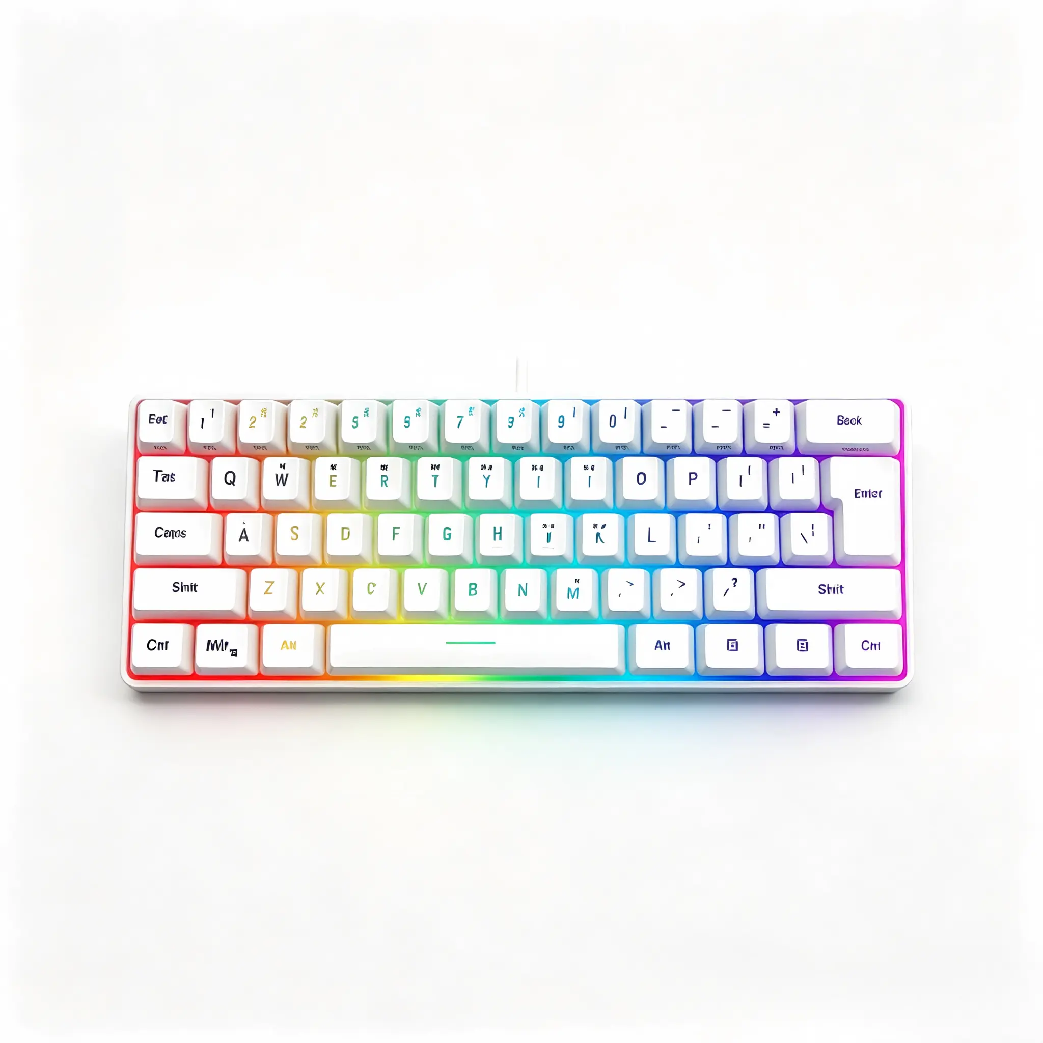 White Ultra Compact 61 Key Wired Gaming Keypad, 60 Percent Layout Rainbow RGB Illuminated Mini Keyboard with Matching Wrist Support Pad, Waterproof Ergonomic Membrane Peripheral,  Desktop & Laptop Gaming Enthusiasts, Daily Office Typing
