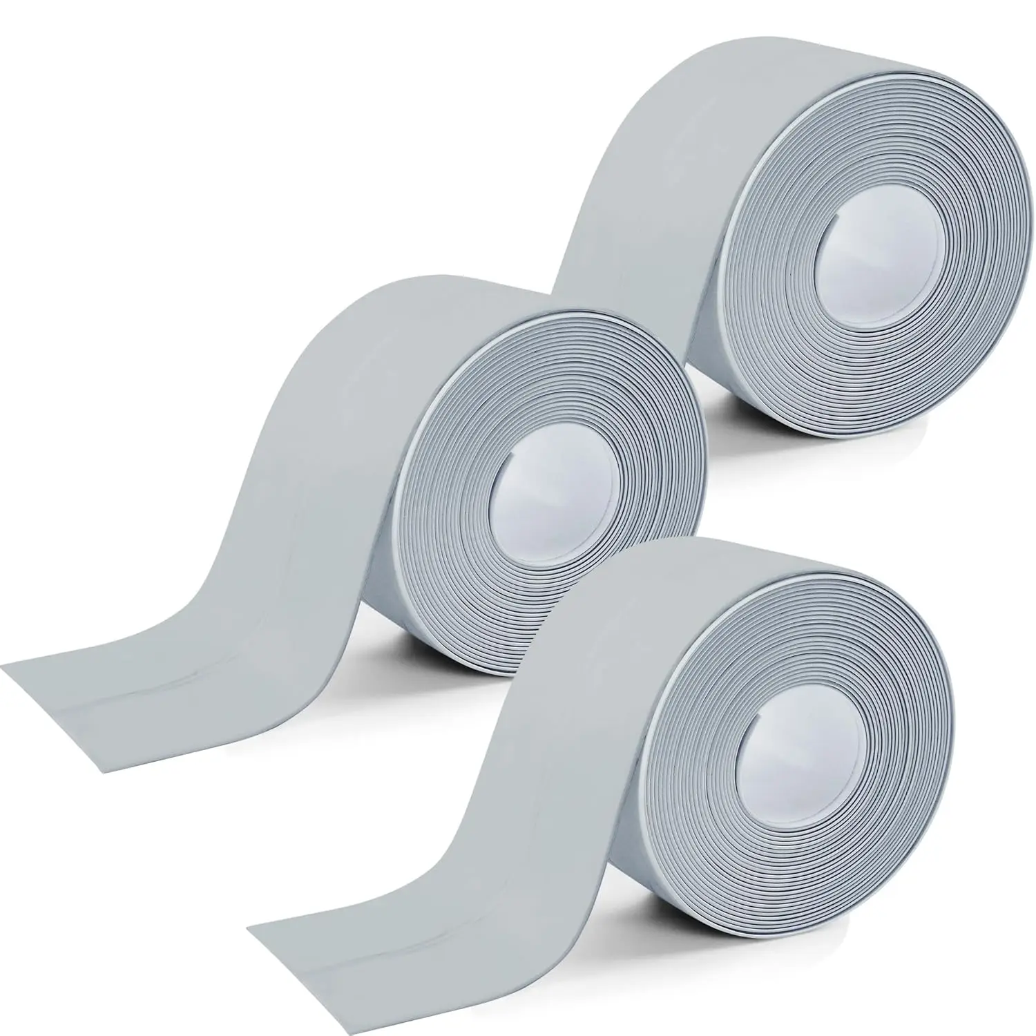 3 Rolls 1.5 Inch Caulk Tape Self Adhesive Toilet Caulking Strip Bathroom Sealing Caulk Strip Peel and Stick Bathtub Caulking Tape, 10.5  Each Roll (Grey)