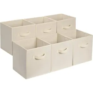 Collapsible Fabric Storage Bins - Cube Organizer with Handles, Beige - Pack of 6, 13 x 13 x 13 Inch