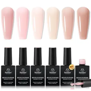Beetles 5 In 1 Rubber Base Gel Nail Polish 6 Colors Nude Pink Peach Neutral Sheer French Tips Flexible UV LED Soak Off Kit for DIY Home Manicure Winter Gifts