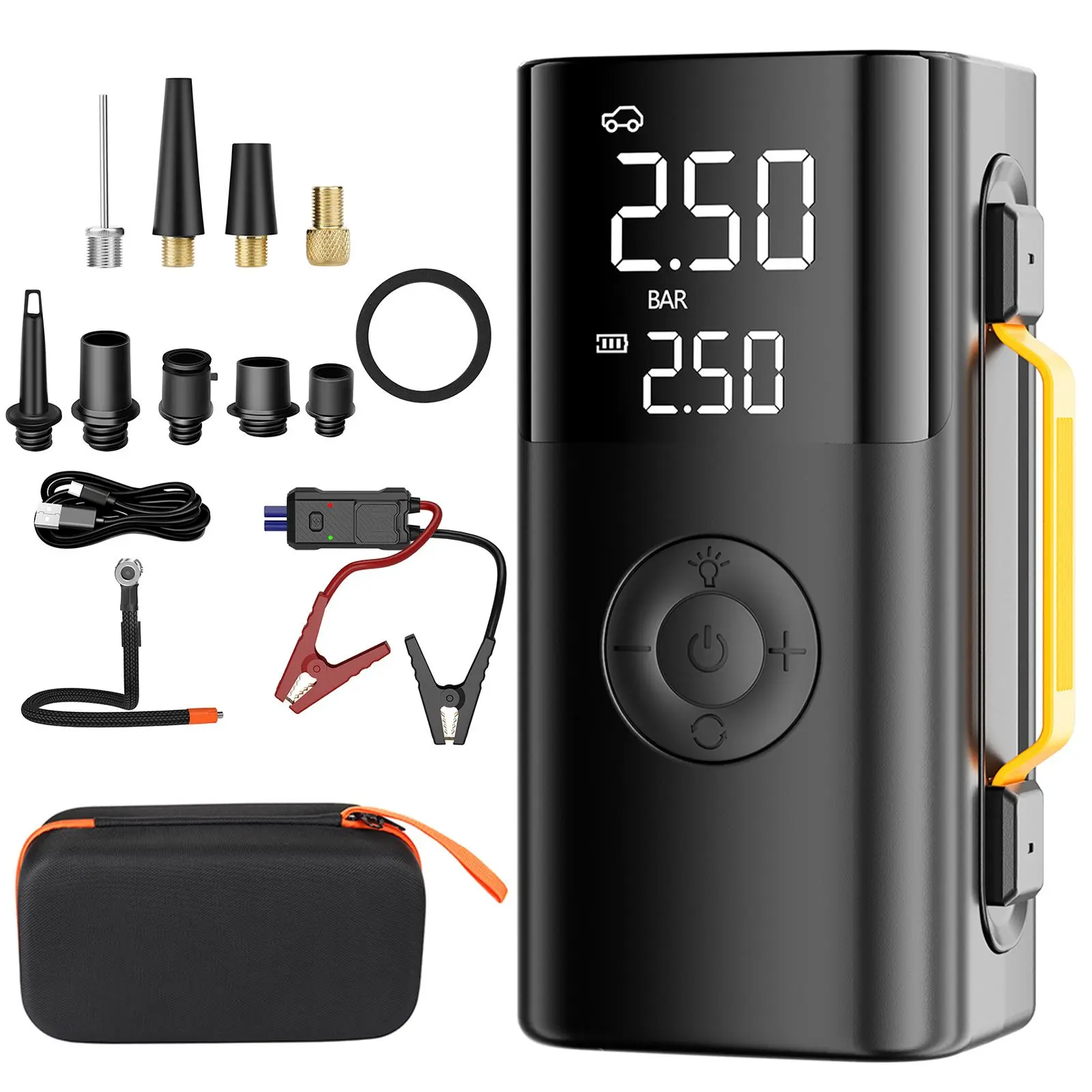 KUST Lightweight 8-in-1 Automotive Jump Starter & Air Compressor, 10000mAh Emergency Battery Booster, LED Light, Phone Charger, SOS Function, Car Accessories for Vehicle Repair