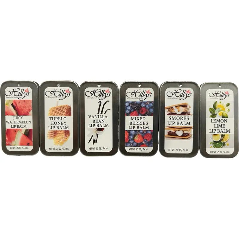 Vintage Slide Tin Lip Balm .25 oz - Juicy Watermelon, Tupelo Honey, Vanilla Bean, Mixed Berries, S'mores, Lemon Lime