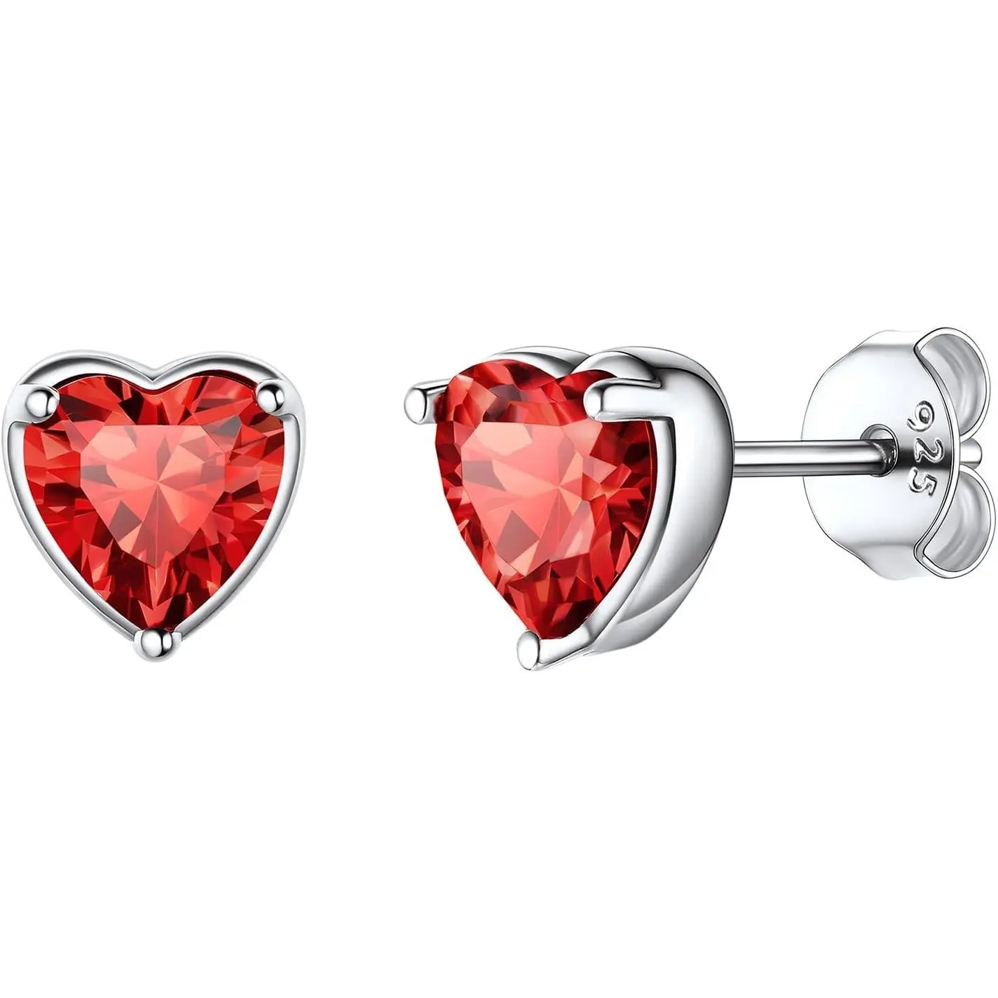 925 Sterling Silver Stud Earrings for Women, Heart/Round Birthstone Earrings Birthday Jewelry for Women Wife Daughter (with Gift Box)