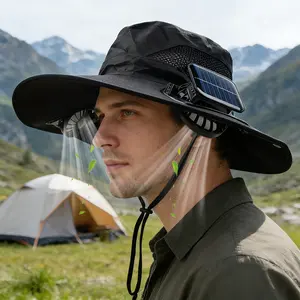 OIDEA Solar Fan Cap Wide Brim Fishing Hat with Dual Fans, USB Rechargeable, UPF50+ Sun Hat for Men Women