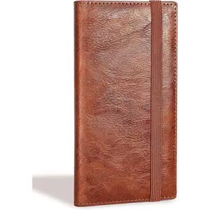 Checkbook Cover for Personal Checkbook, Checkbook Holder with Pen Holder & Built-in Clear Plastic Divider for Duplicate Checks (Brown)