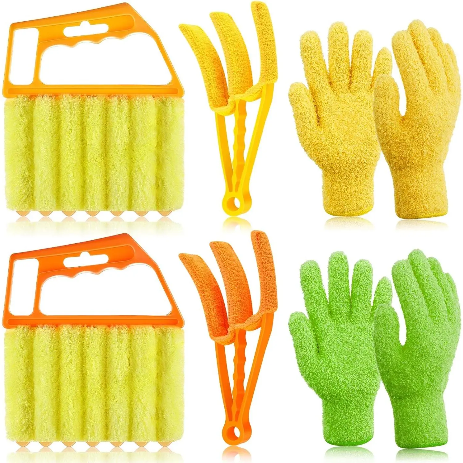 6 count Window Venetian Blind Cleaner Duster Tool 2 count 7 Fingers Dusting Cleaner Tool 2 count Shutter Cleaner Brush and 2 Pairs Cleaning Gloves for Air Conditioner Keyboard Fan Dirt House Dust Cleaner