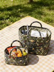 Deep Floral Storage Basket, Versatile Outdoor Picnic Organizer, Holds Dishes Snacks, Home Organization for Kitchen Bathroom Bedroom Office