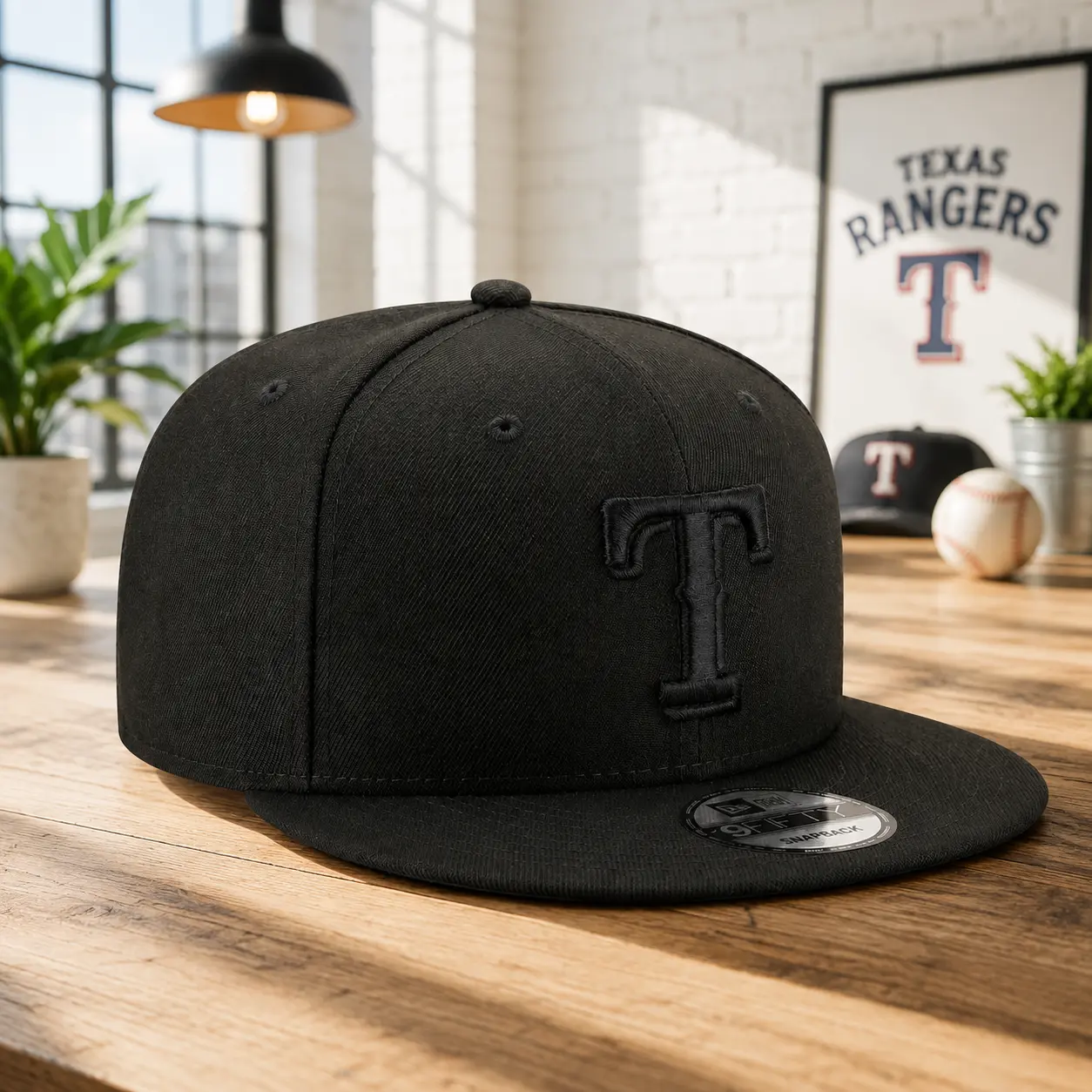Texas Rangers Blackout 9FIFTY Snapback Hat – Adjustable Flat Brim Cap 1