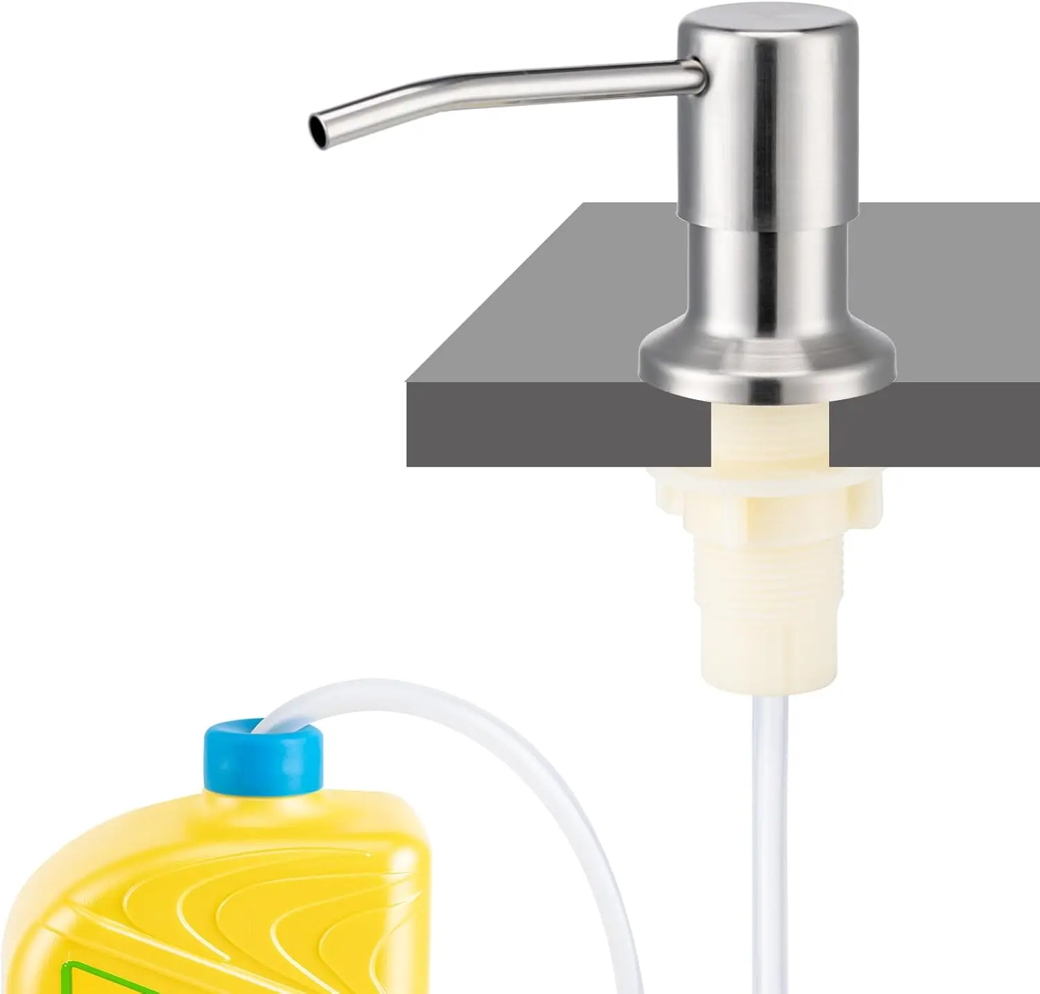 Soap Dispenser for Kitchen Sink, Countertop/Built in Dish Soap Dispenser | Sink Soap Dispenser with Stainless Steel Pump and 47" Silicone Extension Tube Kit, No Need to Frequent Refills-Brushed Nickel