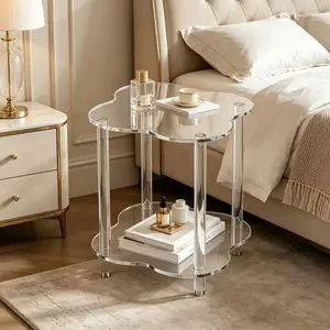Acrylic Transparent Side Table, Cloud Shape Design, Dual Layer, Elegant Bedside Table, Living Room Bedroom Decor, Small Tea Table