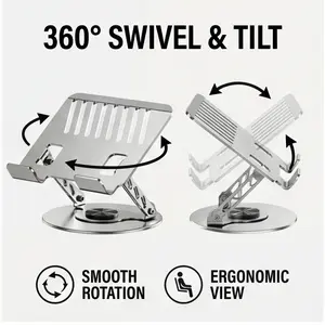 Portable 360° Rotating Carbon Steel Laptop Stand Heavy-Duty Adjustable Height Computer Riser with Heat Dissipation Sturdy Ergonomic Holder for 10-17.3 Inch Laptops Ideal for Home Office Travel & Gaming