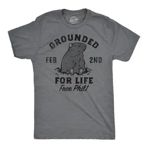 Mens Grounded for Life T Shirt Funny Groundhogs Day Joke Tee for Guys Mens Funny T Shirts Cool Vintage Fashion T-Shirt Gift Classic Menswear Funny Animal Short Sleeve Novelty Tees for Guys Dark Grey
