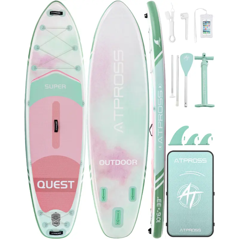 Extra Wide Inflatable Stand Up Paddle Board, 10'6"x33" for Adults, 400 lbs Capacity with Anti-Slip EVA Deck, Kit for Fishing, Yoga & Traveling Includes Bag & Wrench, Inflatable Paddle Board, Snorkeling, Paddleboard, 400Lbs Load, Stable Balance, Golden Rat