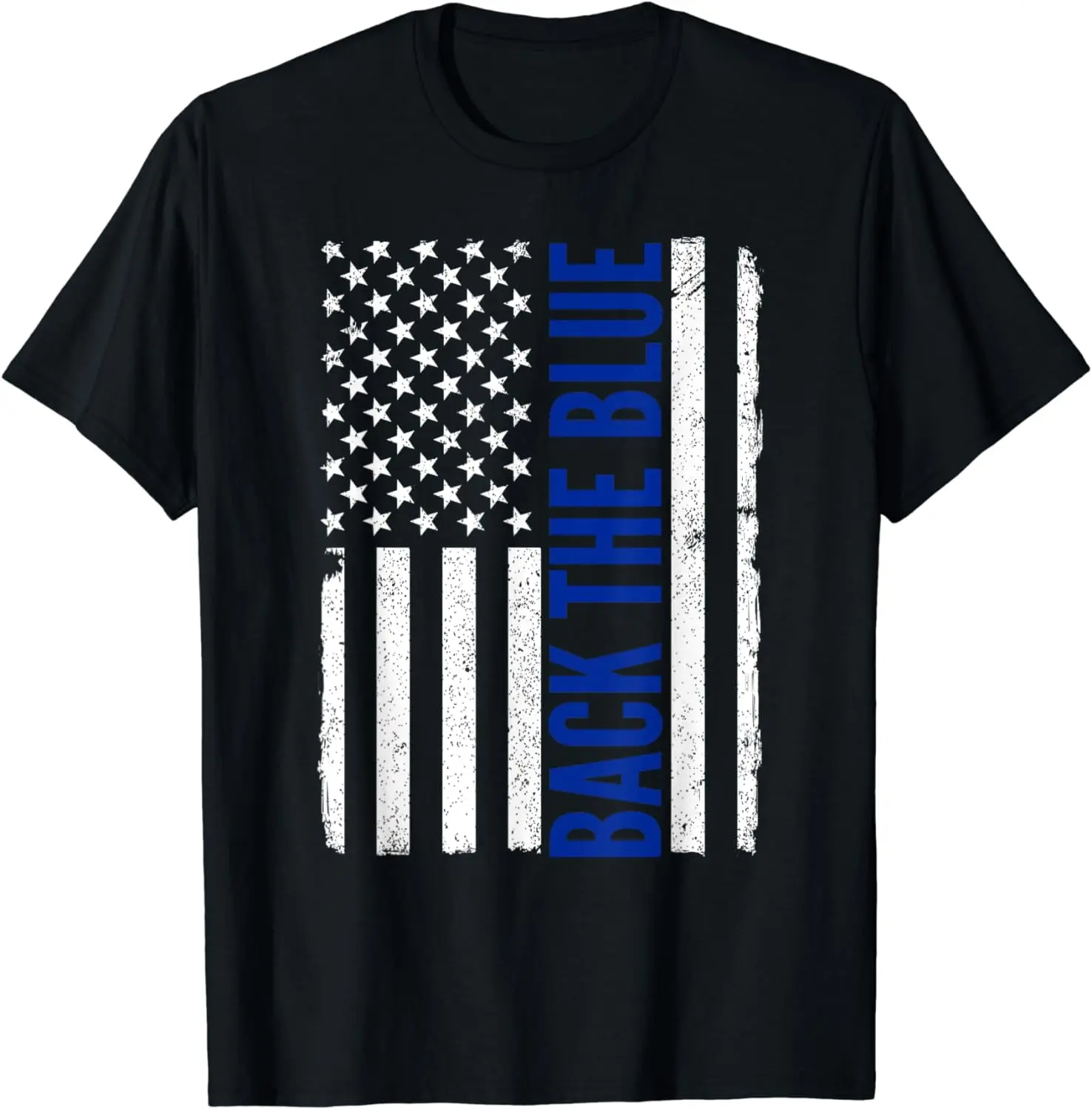 Women's Distressed Graphic Streetwear T-Shirt - Back the Blue, Thin Blue Line Flag, Pro Police Support Top, Tshirt, Vintage, Casual, Thin Blue Line Flag Women's T-Shirts