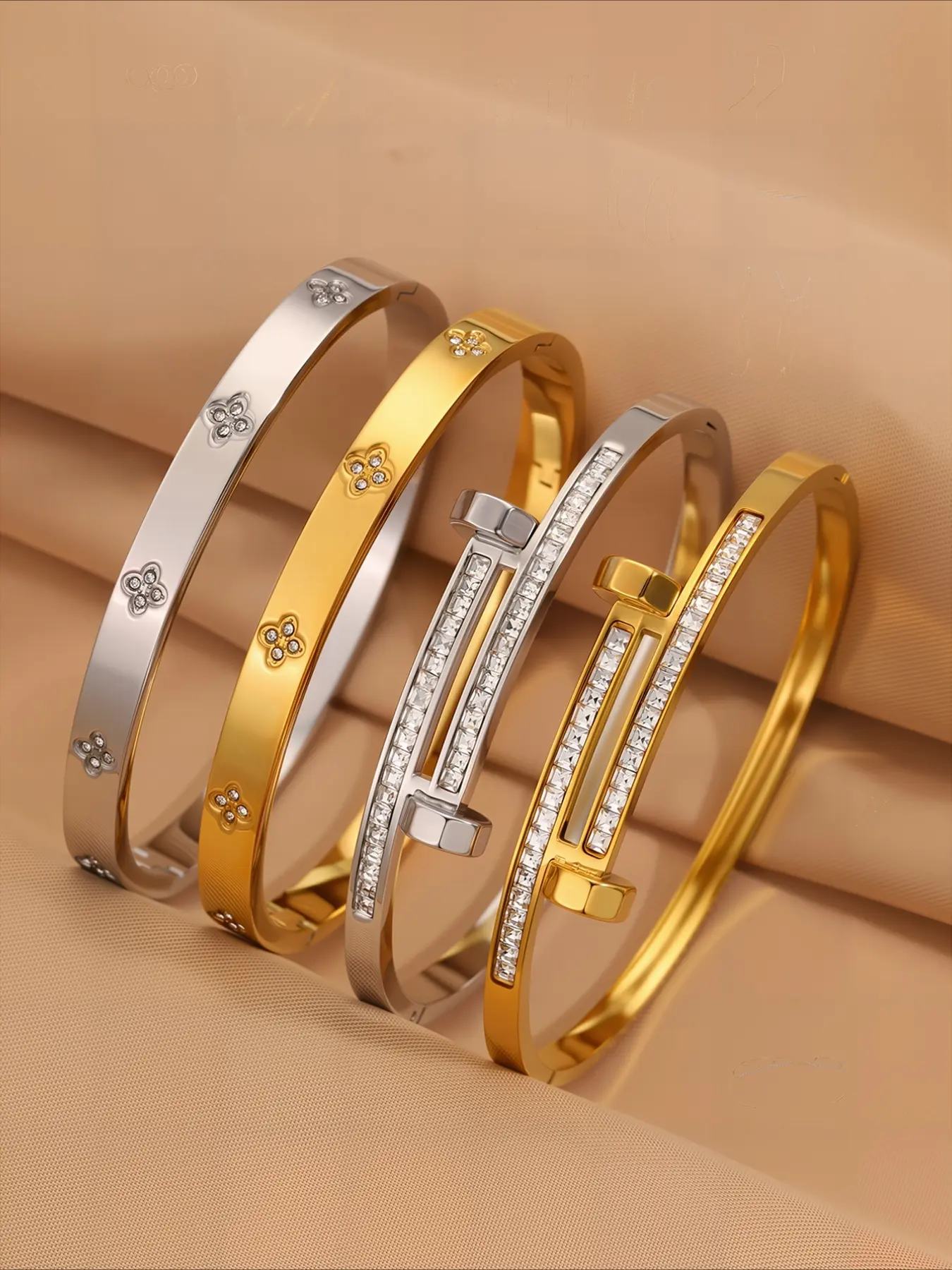 4pcs exquisite and fashionable stainless steel modern style Exquisite Trendy Bracelets Set, elegant jewelry bracelet, suitable for parties and gatherings, is a great gift