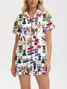 Six the Musical Sleepwear Set for Women, Reversible Short Sleeve Shorts, Outer Wear Available, Music Theme Home Clothing, Pajama Set, Loungewear, Pajamas Lounge Set
