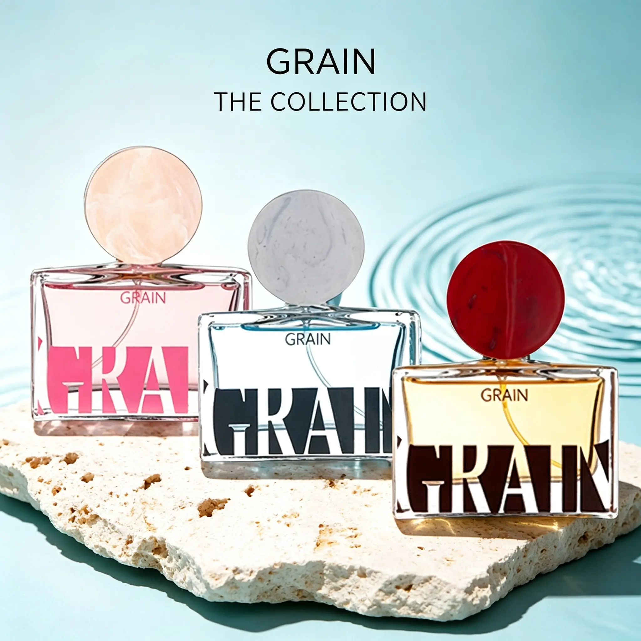 GRAIN Eau de Parfum 68ml for Women & Men | Luxury Square Perfume with Unique Marble Cap | 3 Signature Shades (Pink, Clear, Gold) | Premium Glass Bottle & Exquisite Packaging | Unisex EDP Gift Set | Perfect Birthday Anniversary Present