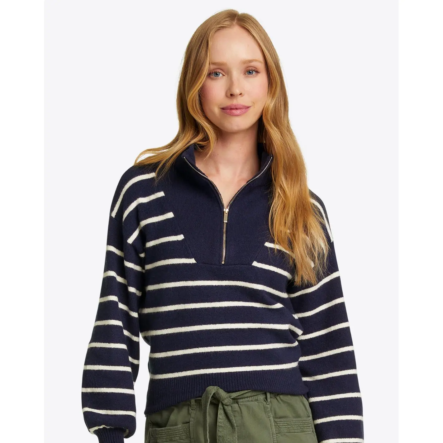 Striped Quarter Zip Sweater in Mariner Stripe