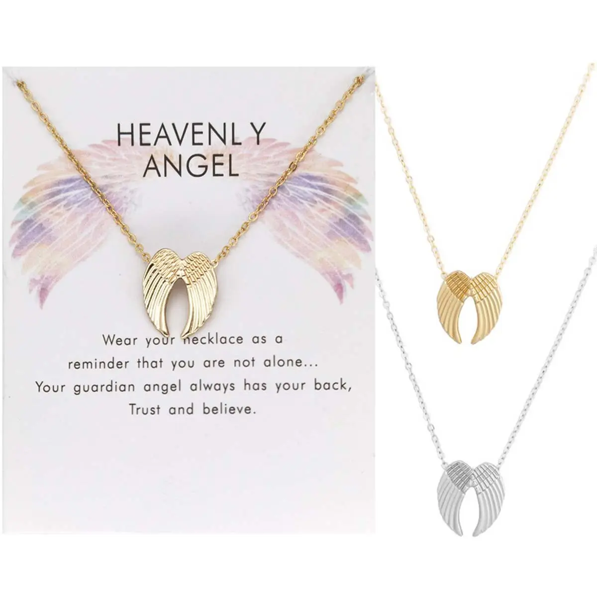 Creative Angel Wing Pendant Love Necklace - Minimalist Chain Necklace, Stylish Angel Wings Card, Dainty Artificial Gemstone Jewelry Accessory for Enthusiasts