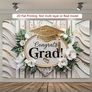 1PC,2D Flat Graduation Theme Backdrop, Graduation Party Decoration Backdrop, Photo Shooting Backdrop, Graduation Season Celebration Decoration Backdrop, 2D Printing, Suitable for Graduation Ceremony,