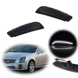 2pcs Smoke Lens Front Bumper White LED Side Marker lamps Light For 2003 2004 2005 2006 2007 Cadillac CTS CTS V,Replace OEM GM 2569938, 25699380, 25699094, 15930691, 5930692