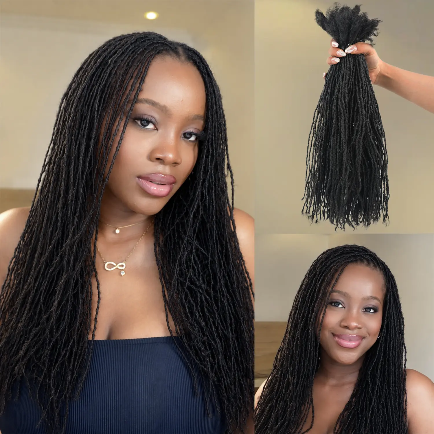 DAIXI Sister Locs Extension Human Hair Natural Black Interlock Locs Handmade Micro Dreadlocks with Curly Ends Afro Kinky Bulk Fluffy Afro Kinky#SohoChic #tiktokshopstockup