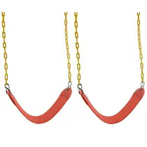 Swing Set Stuff Inc. 2 Pack Red Belt Swing Seat with Yellow 5.5ft Coated Chains