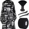 Barber Equipment 5-Piece Tool Kit - Anti-Static Chemical-Resistant Heat-Protection Hair Cutting Cape for Men, Disposable Cellulose Paper Strips, Neck Duster, Salon Brush, Adjustable Neck, No Pilling
