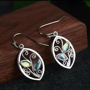 New Pretty Effervescent Moonstone Silver Leaf Earrings