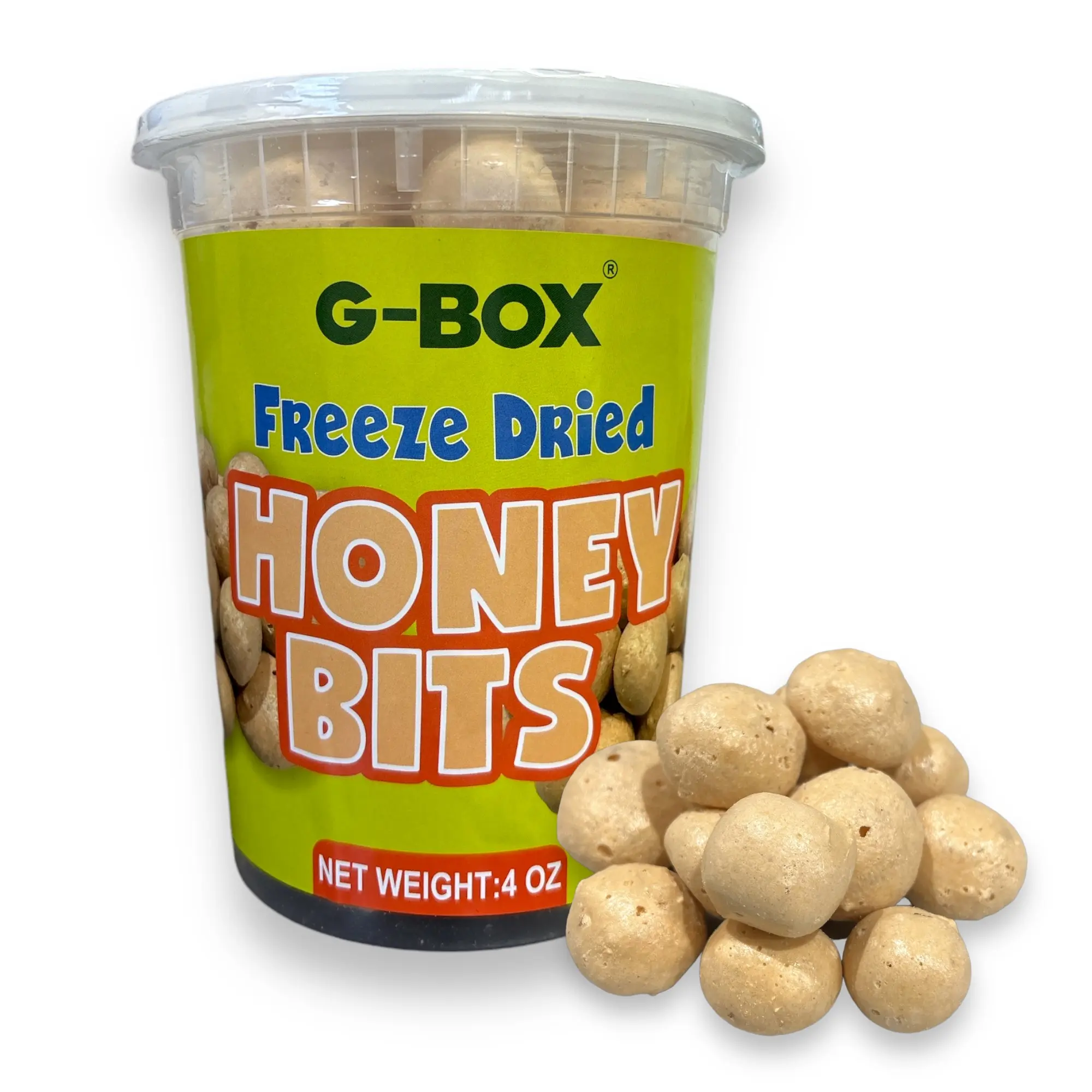 G-BOX Freeze Dried Bit O Honey Bites - 4 oz Natural Trend Items, Light & Crispy Honey-Almond Snacks with Salt, TikTok Viral Old School Candy, Air-Tight Deli Container, Bite