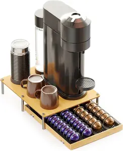 SpaceAid Coffee Pod Holder Drawer for Nespresso Vertuo, Bamboo & Metal Under-Coffee-Machine Organizer, Fits 40 Large or 56 Small Pods