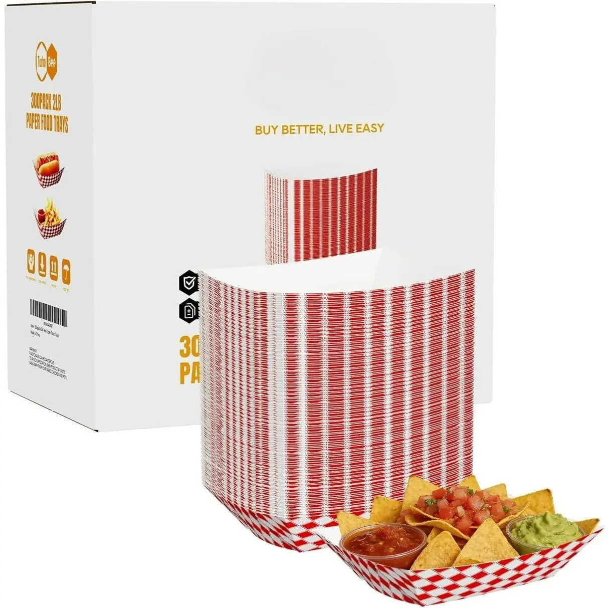 Disposable Plaid Paper Food Trays, 250-Pack 3lb & 1000-Pack 2lb Sturdy Greaseproof Grease-Resistant, for Party, Fries, QSR Use, Concessions, 1000Pack 2Lb