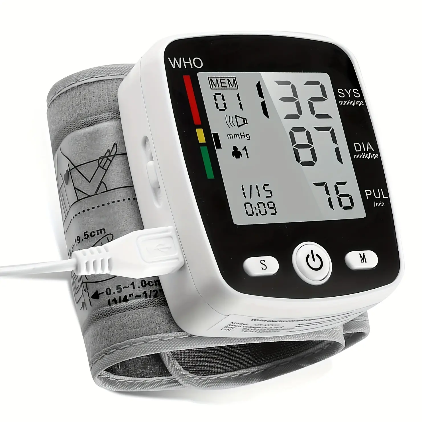 Rechargeable Wristband Digital Blood Pressure Monitor - Healthcare Home Medical Device with Large LCD Display, Voice Broadcast, Portable Compact Design, 198-Reading Memory Storage, High-Quality Sensor, Personal Health Tracker