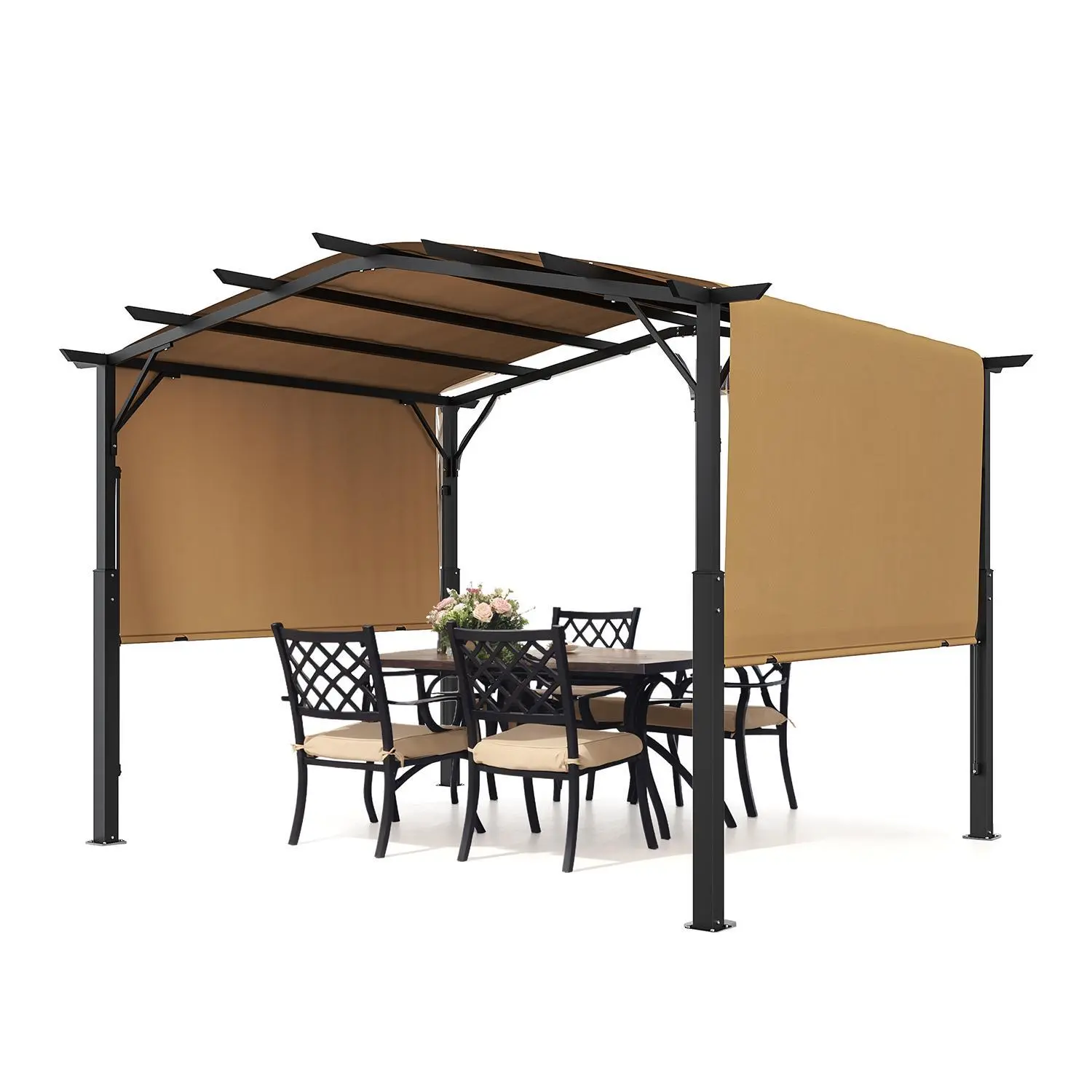 【Summerfinds】VEVOR 10x10 ft Outdoor Retractable Pergola with Canopy Arched Top Metal Patio Pergola