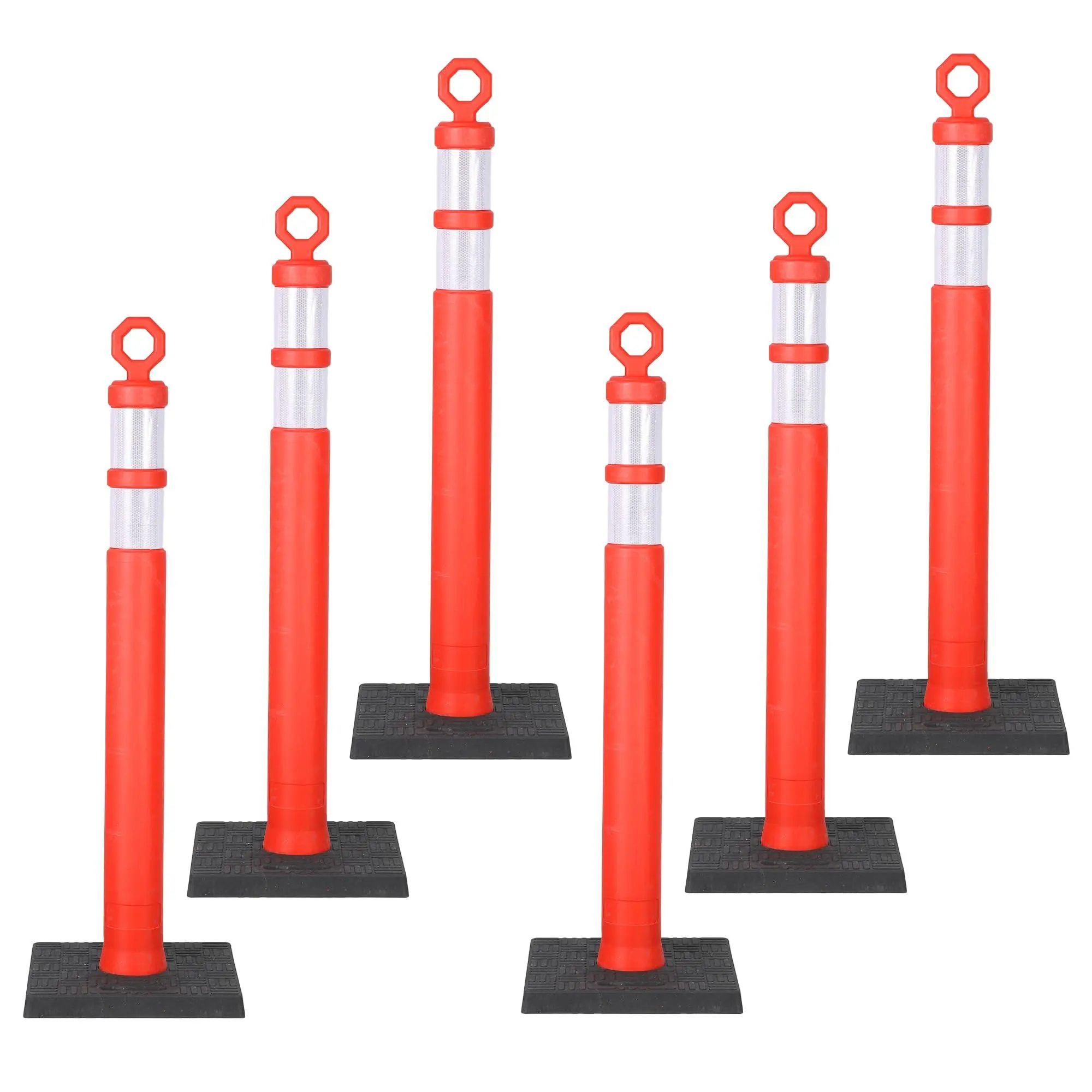 42" Heavy-Duty Traffic Delineator Posts (6 Pack) – Tall Safety Cones with Reflective Collars & Weighted Base for Construction, Road Work, Warehouse & Parking Control