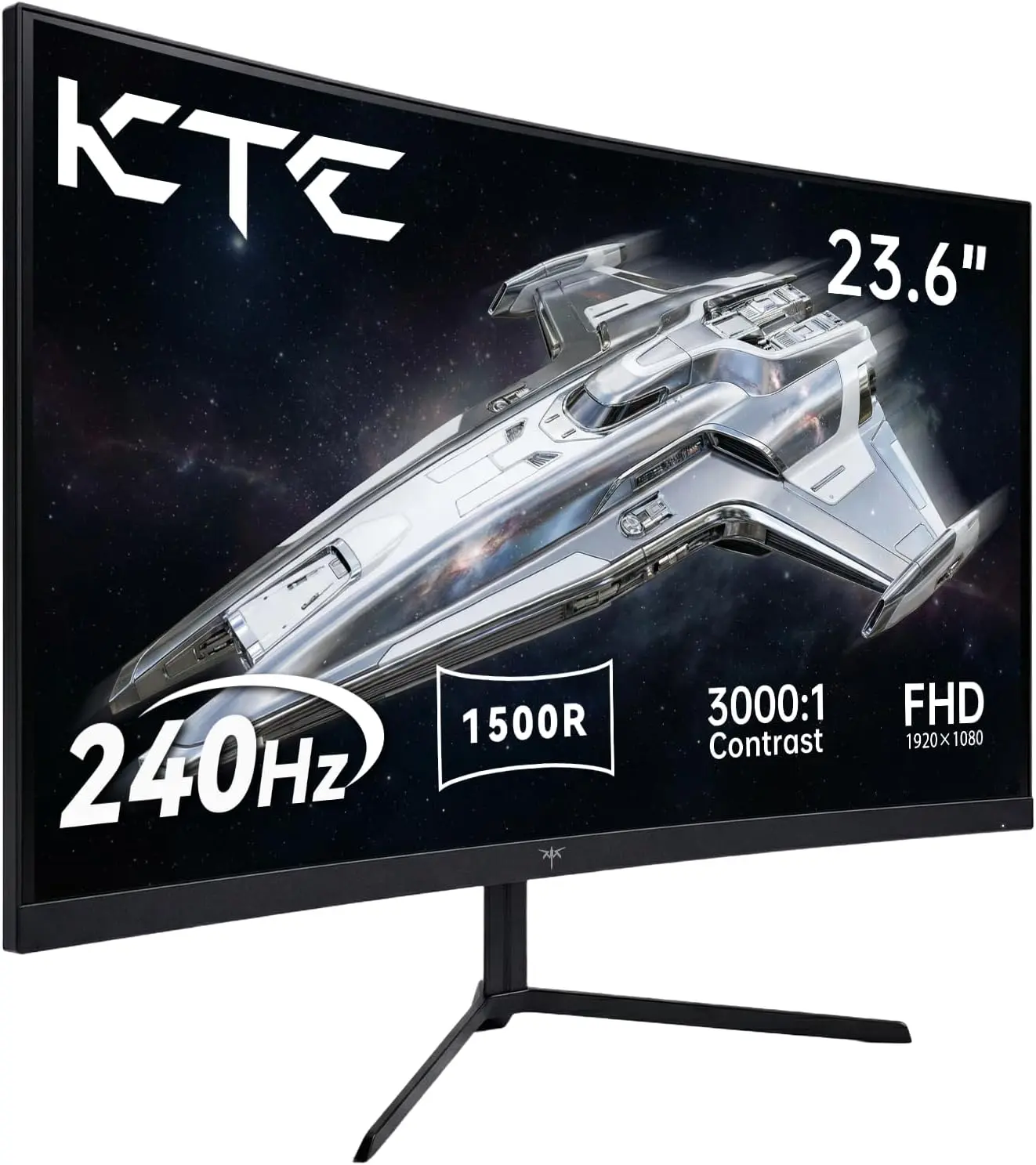 Ktc 23.6" FHD 1080P 240Hz Refresh Curved LCD Gaming Monitor - VA Panel, 1500R Curve, 3000:1 Contrast, Adaptive Sync, HDR Support, 1ms MPRT, HDMI, DisplayPort, Low Blue Light, Tilt Adjustment, VESA Mount Compatible, Model H24S17P, Monitor Gamer, Fhd Screen