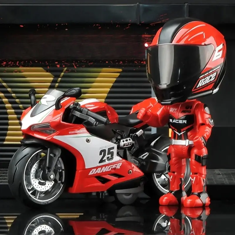 Alloy Motorcycle Rider Transforming Robot Toy Motorcycle Helmet Figurine Model Ornament Boy's Gift