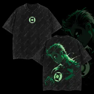 Superstyle Emerald Sentinel "Green Lantern" Cosmic Guardian HeroVerse Comic Edition Double Printed Oversize Lightweight Acid Washed Tee TV Series Graphic Design Top Cotton Streetwear Comic Superheroes T-Shirt Clothes Menswear Womenswear