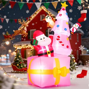 AKEYDIY 6FT Christmas Inflatable Outdoor Decoration, Pink Christmas Tree with Santa Claus in Gift Box Blow Up LED Light Christmas Inflatables Yard Decorations with Build-in LEDs for Indoor Outdoor Garden Party Lawn Xmas Decor