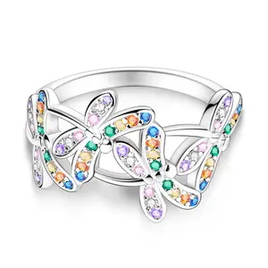 925 silver-plated Dragonfly Ring, Elegant Colorful Caved Design Style, Perfect Gift for Lovers, Friends and Family