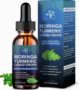 (2 Pack) Organic Moringa Leaf Extract Liquid Drops Supplement 1000mg with Turmeric and Black Pepper for Energy, Antioxidant and Skin, Green Superfood Supplement for Women Men, Vegan, 1 Fl Oz