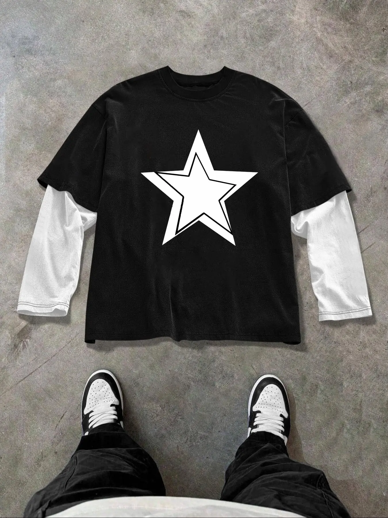 Men's star-print long-sleeved Casual T-shirt, suitable for everyday wear, vacations, and outdoor activities; suitable for men in all seasons.
