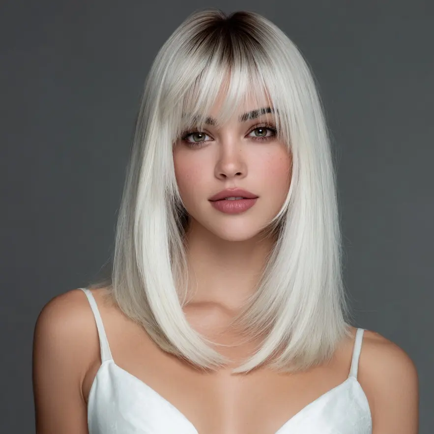 SMILCO/24Inch Ombre Brown Medium Straight With Bangs Synthetic Wig/SM529