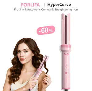 FORLIFA-Pro HyperCurve:3 in 1 Automatic Curling&Straightening Iron,AirBlow Tech with Cooling Air,1.1billion Negative Ions,72H  Hold,Triple Hair Protect & Burn-Free,Automatic Shut-Off,2-Way Rotation,Anti-Scald,Anti-Tangle, Styler Multifunctional Styler