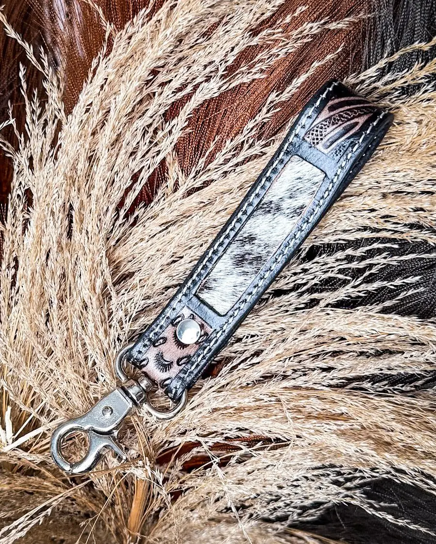 Myra Bag Leather Keychain - Shadowhorn Hair-On Key Fob in Midnight Snow, Keychains