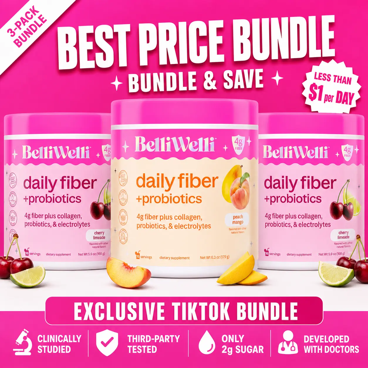 Special Bundle- BelliWelli Daily Fiber + Probiotics + Collagen Healthcare Fitness